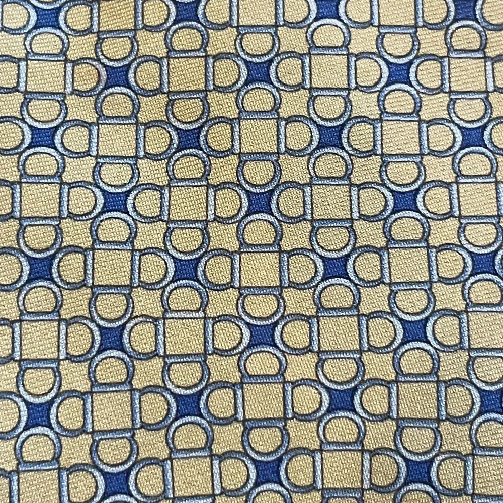 Brooks Brothers Men's‎ Silk Tie Yellow Blue Geometric Pattern Preppy 3.75x59